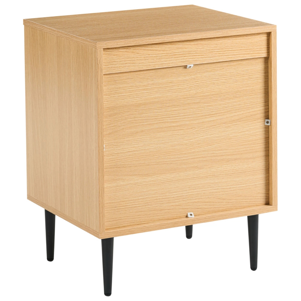 Comodino marrone chiaro in MDF con gambe in ferro e 2 cassetti Tavolino moderno