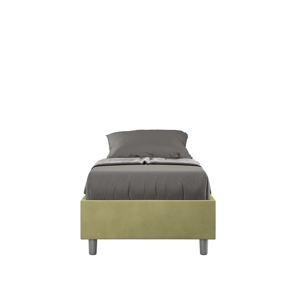 BS COM Letto singolo contenitore imbottito 90x210 microfibra tè verde