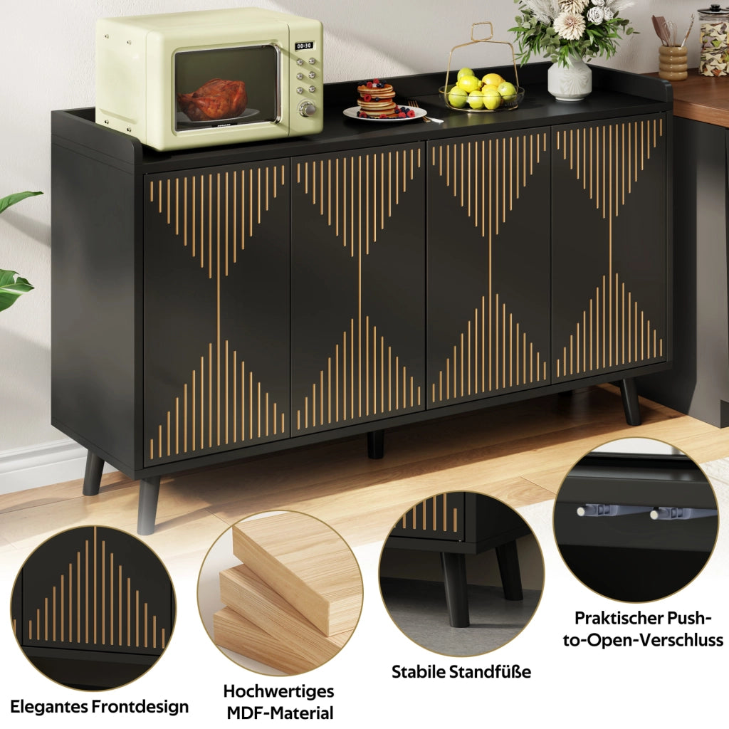 Credenza da cucina con 4 ante e ripiani regolabili 140 x 40 x 84 cm; in MDF nero