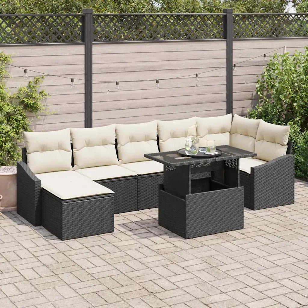 Set Divano da Giardino 8 pcs Nero e Crema polyrattan 3349043