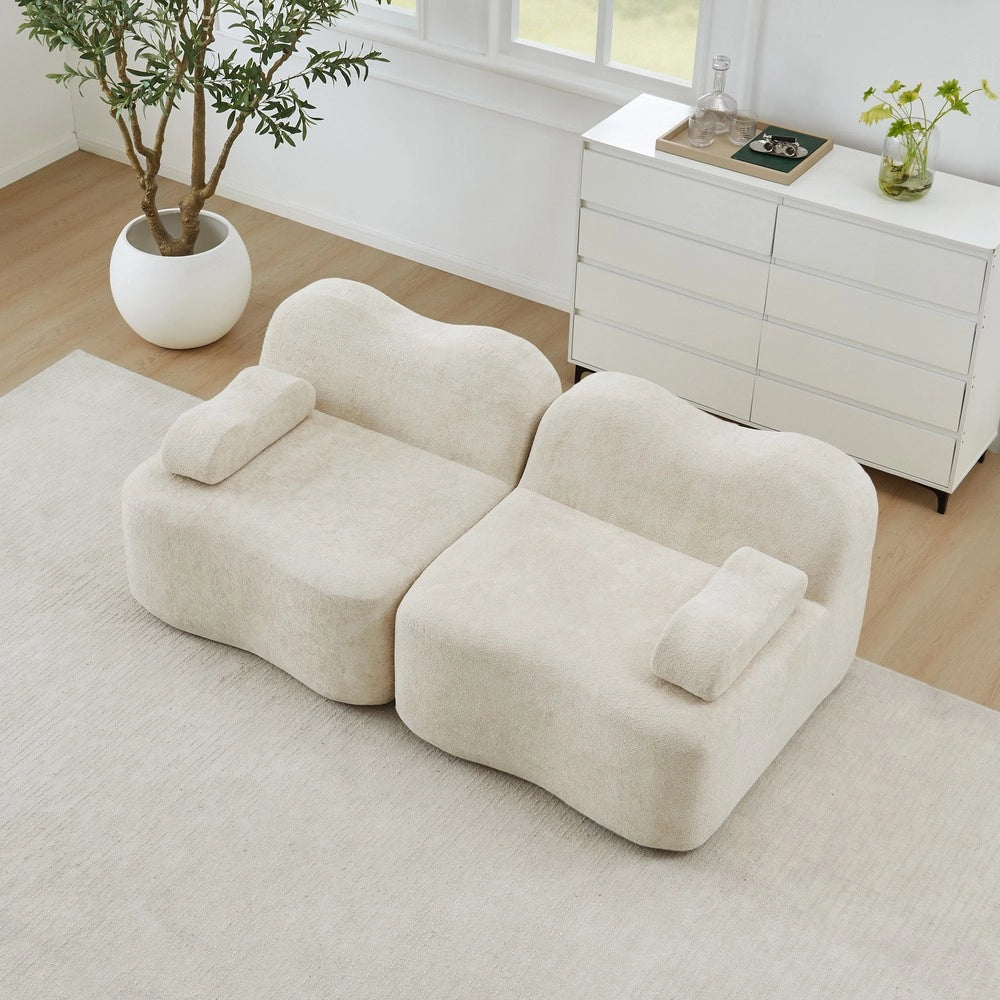 Divano Modulare 2 Posti con Cuscini e Braccioli ¨C Xylo ¨C Beige, Tessuto Morbido
