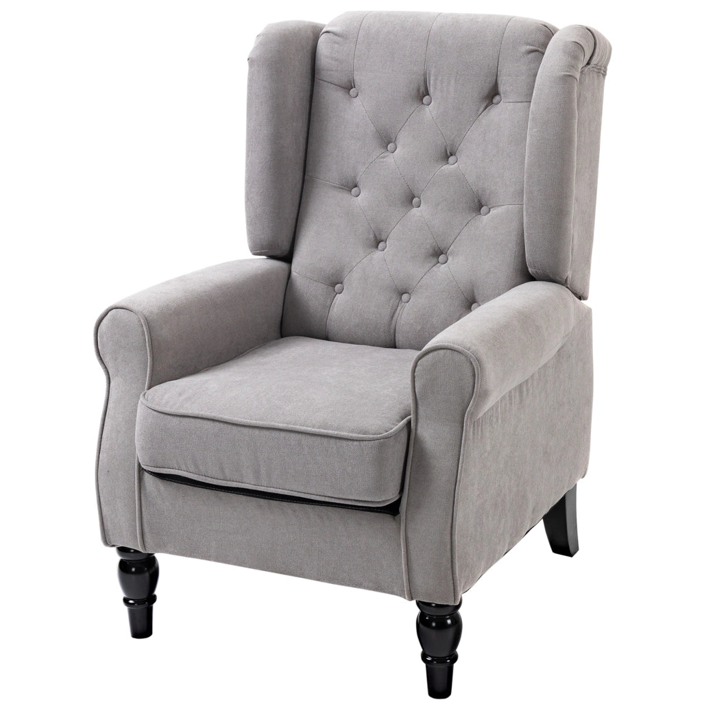 Poltrona con Braccioli e Orecchie ¨C Xylo ¨C Tessuto Grigio con Cuscino e Gambe in Legno