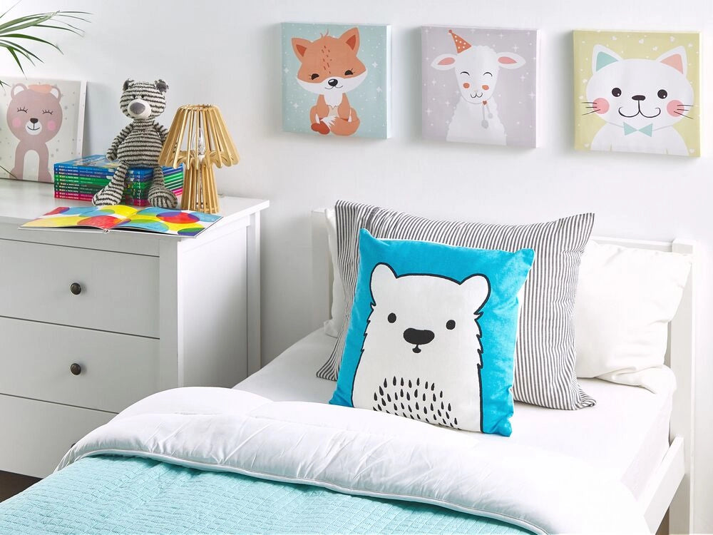 Cuscino per bambini Cuscino con immagine di orso in tessuto blu con imbottitura morbida per bambini