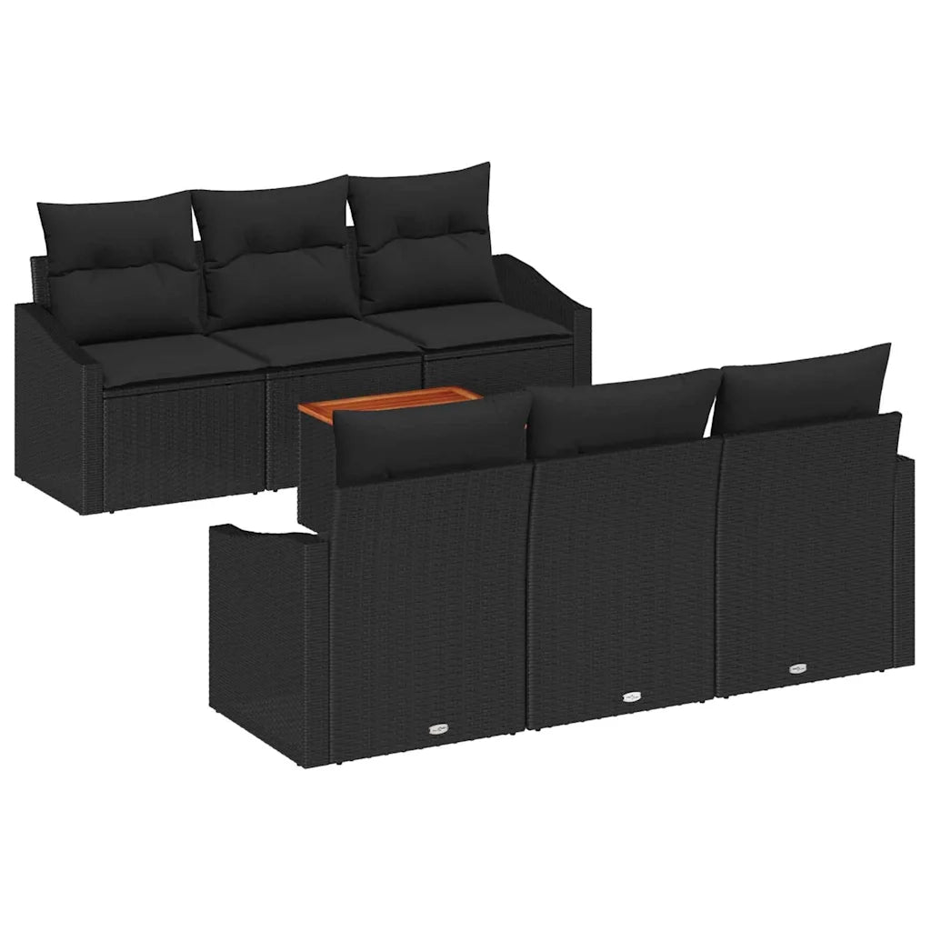 Set Divano da Giardino con cuscino 7 pcs Nero polyrattan 3347779