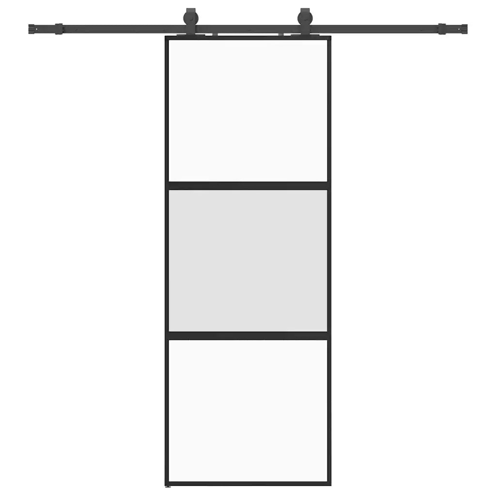 Porta Scorrevole Set Ferramenta Nera 76x205 cm Vetro Temperato 3375877
