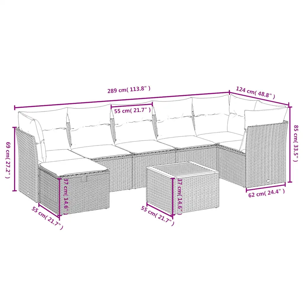 Set Divani da Giardino con Cuscini 8 pz Nero in Polyrattan 3264731