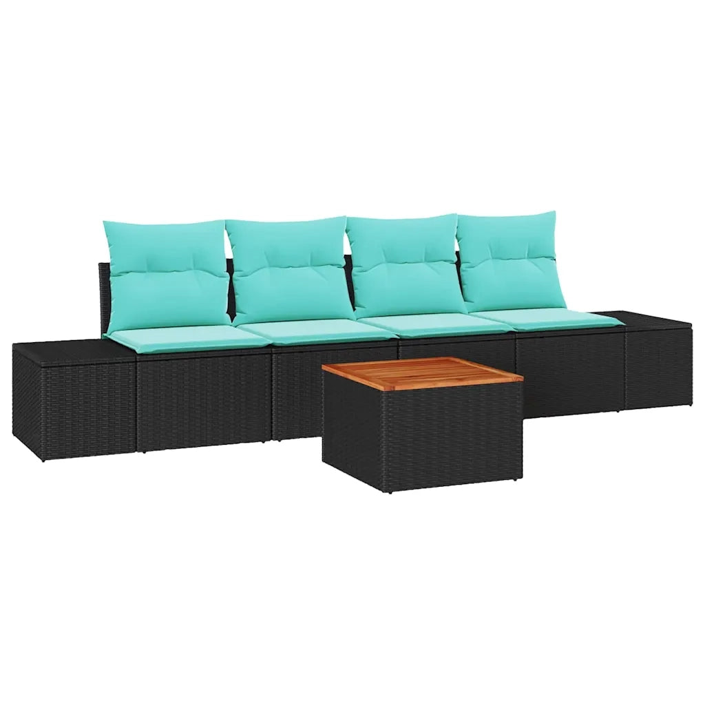 Set Divano da Giardino 5 pz Nero e Turchese polyrattan 3356562
