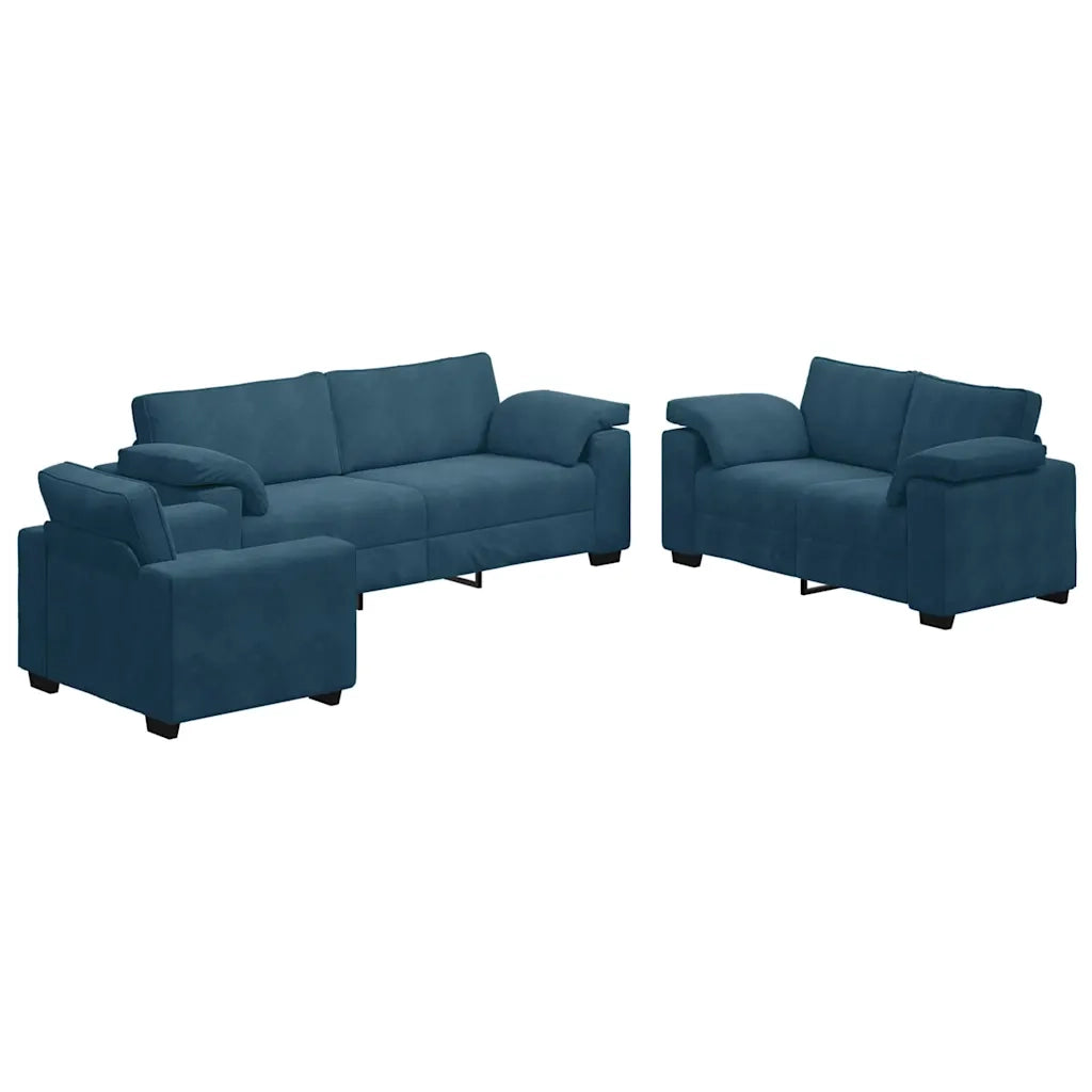 Set di Divani 3 pz con Cuscini Blu in Velluto 3324676