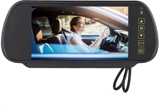 Monitor di Retrovisibilità 7 Pollici Full HD 800x480 - Camera di Retrovisibilità - Barra di Regolazione Dimmerabile - Interfaccia Video AV1/AV2 - Tensione DC 12V-DC 24V - Facile da Installare - Monitor di Retrovisibilità