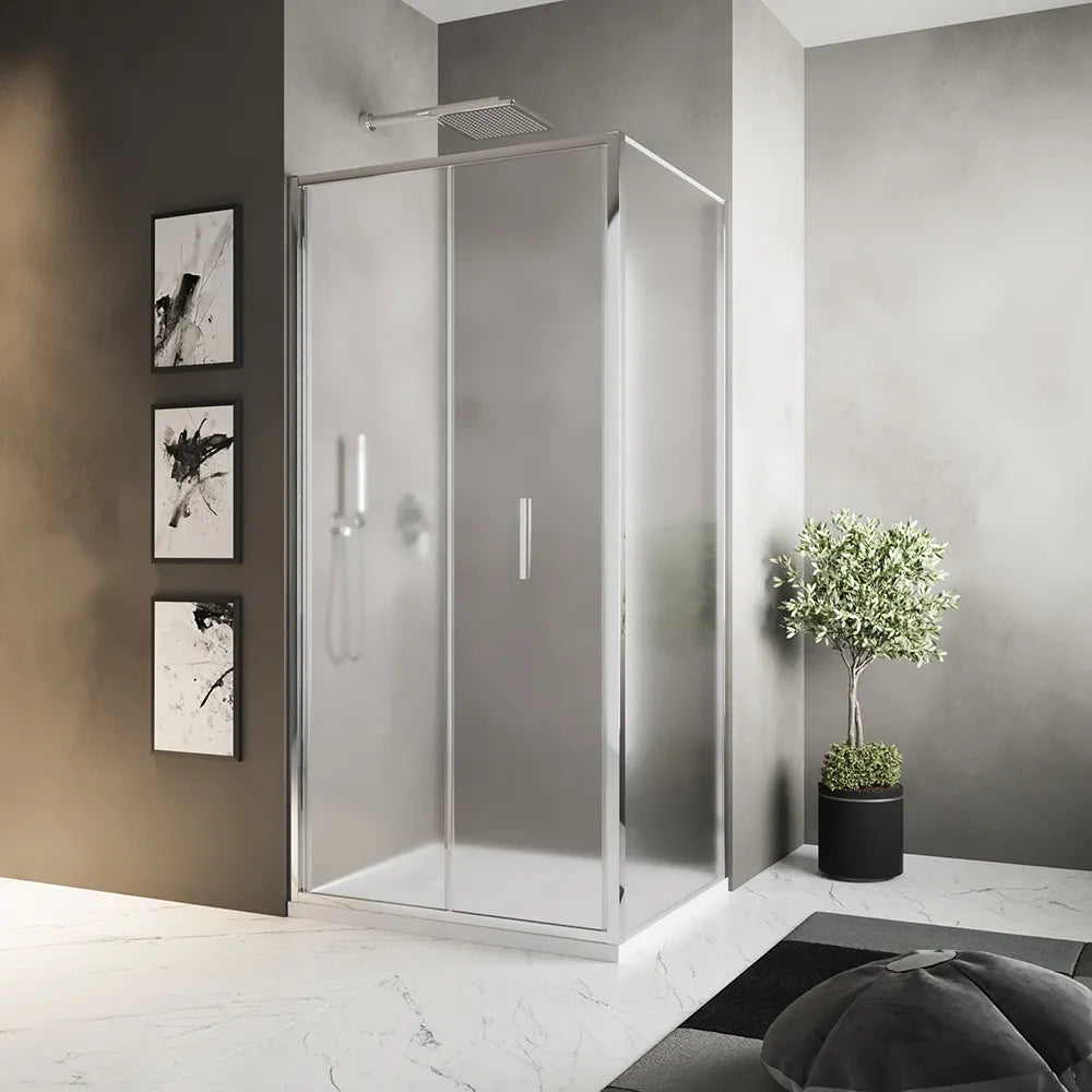 Box doccia slim 70x90cm con porta a libro e parete fissa profili cromati e vetro 6mm opaco h190| Portofino