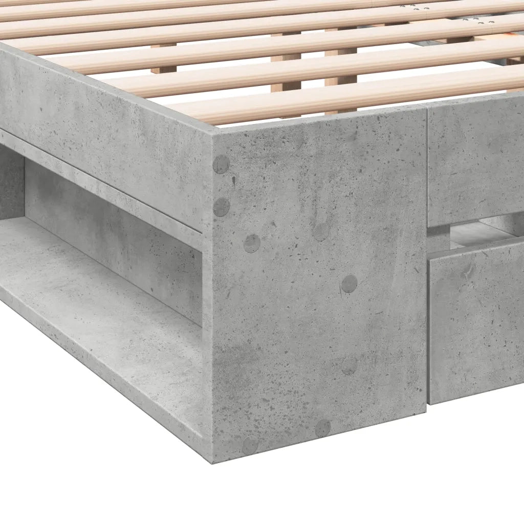 Letto matrimoniale | Letto per adulti | Giroletto Cassetti Grigio Cemento 120x190 cm Legno Multistrato