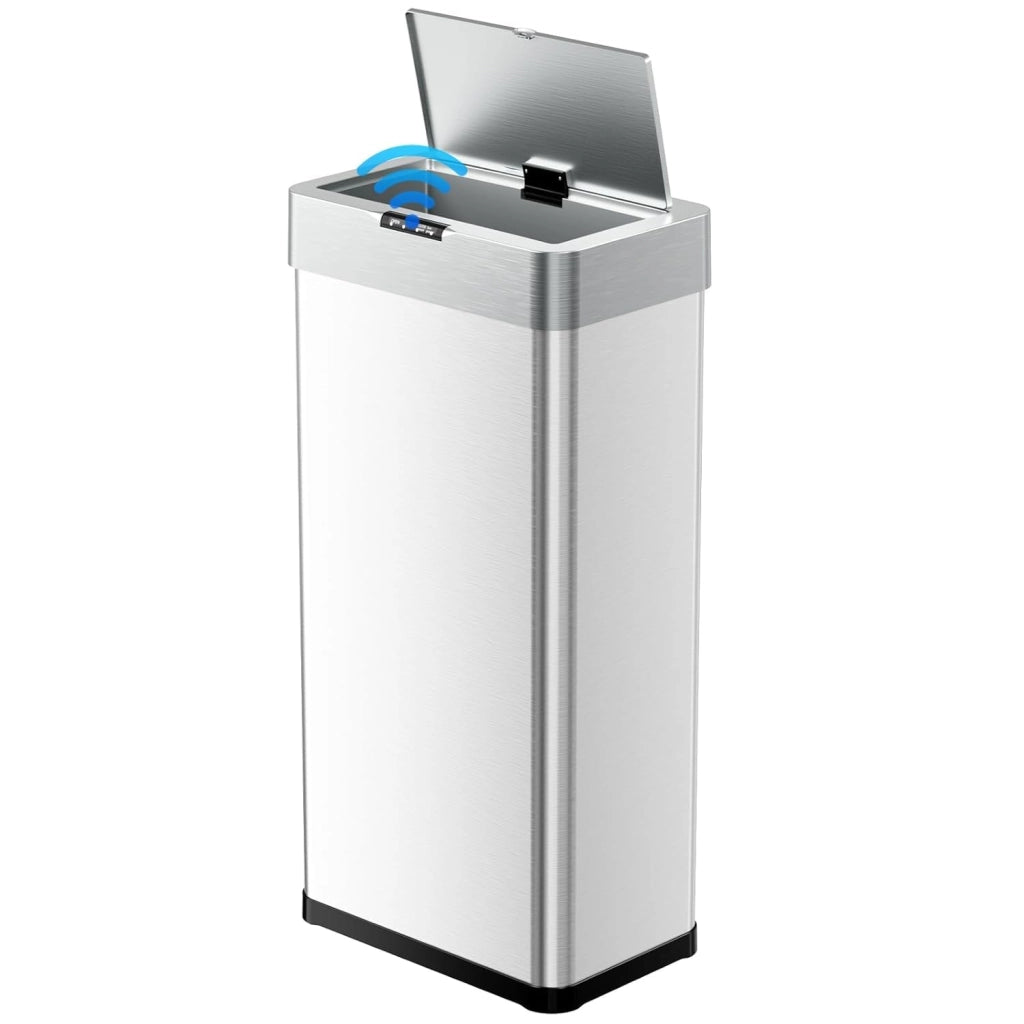Pattumiera con sensore, pattumiera da cucina, 60 litri, coperchio elettrico con anello di serraggio per sacchetti della spazzatura, pattumiera automatica senza contatto, in acciaio inox