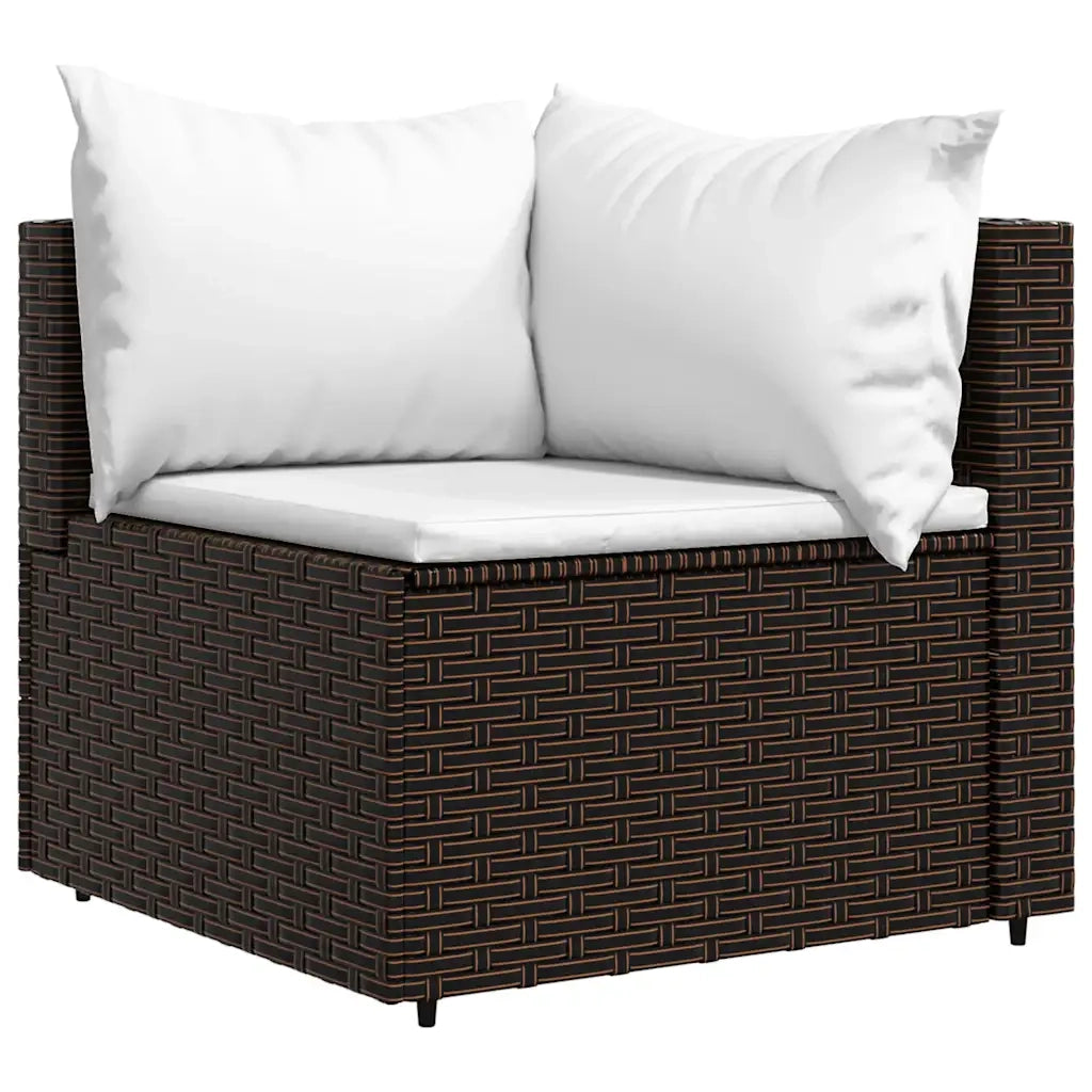 Divano Angolare da Giardino con Cuscini in Polyrattan Marrone 319745