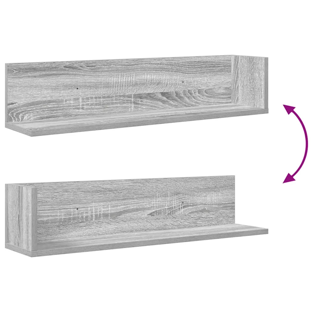 2 pz Mensole a Parete | Scaffale Parete | Ripiano a parete Grigio Sonoma 75x16,5x16,5cm in Truciolato