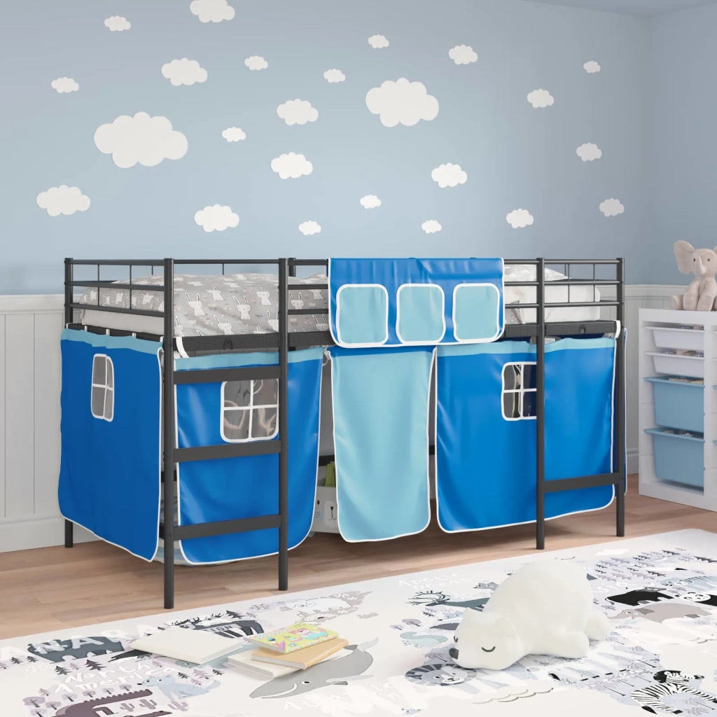 Struttura del Letto Loft per Bambini con Tendine Nero e Blu