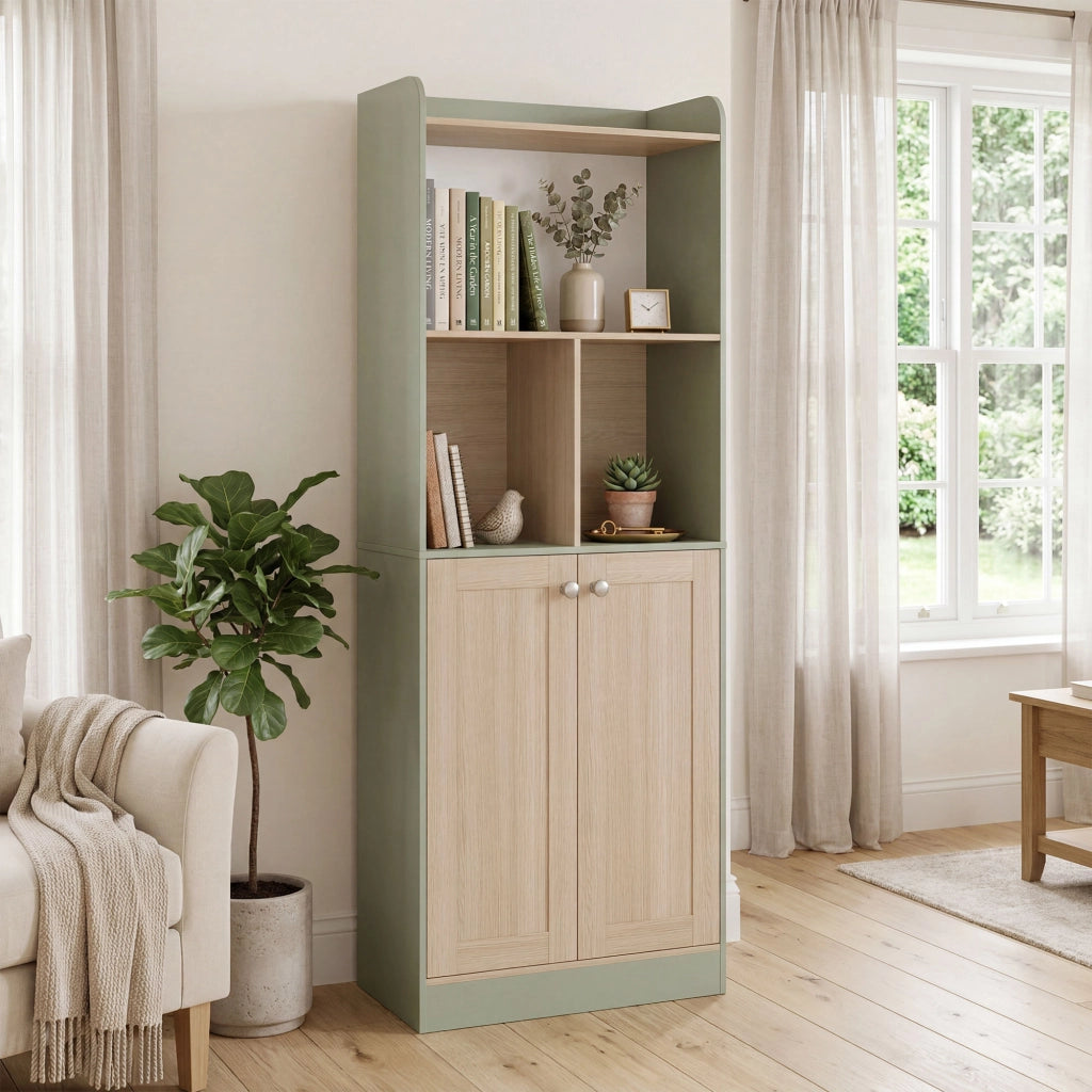 Libreria con 2 ante ¨C zephmum ¨C verde e legno naturale 60x30x161