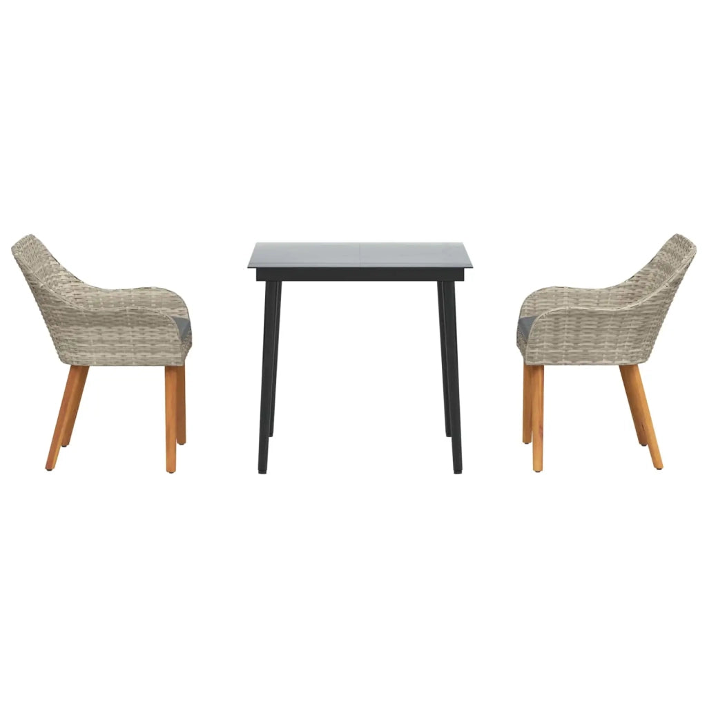 Set da Pranzo per Giardino 3 pcs Grigio chiaro polyrattan