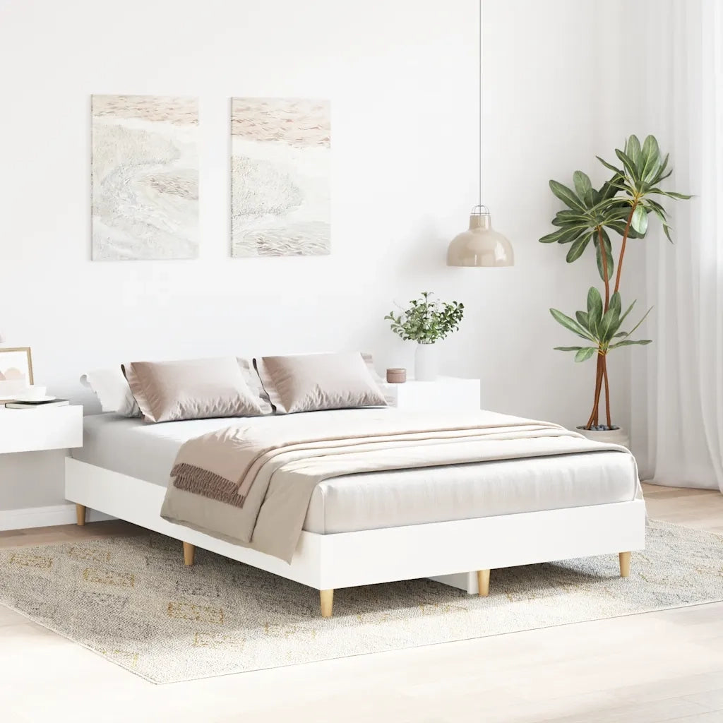 Letto matrimoniale | Letto per adulti | Giroletto senza Materasso Bianco 135x190cm in Legno Multistrato