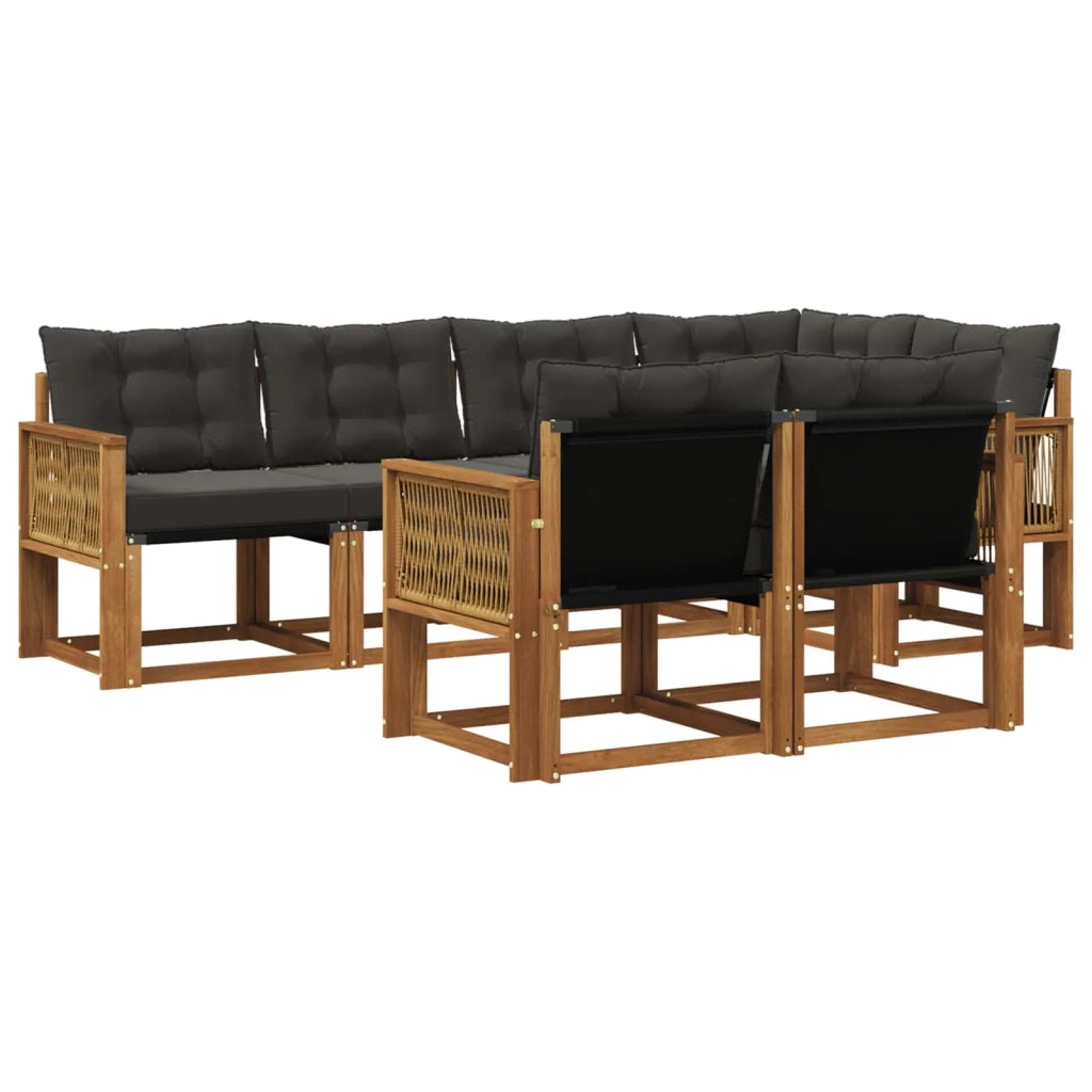 Set di divani da esterno con cuscino 7 pcs Naturale e Nero 3382020