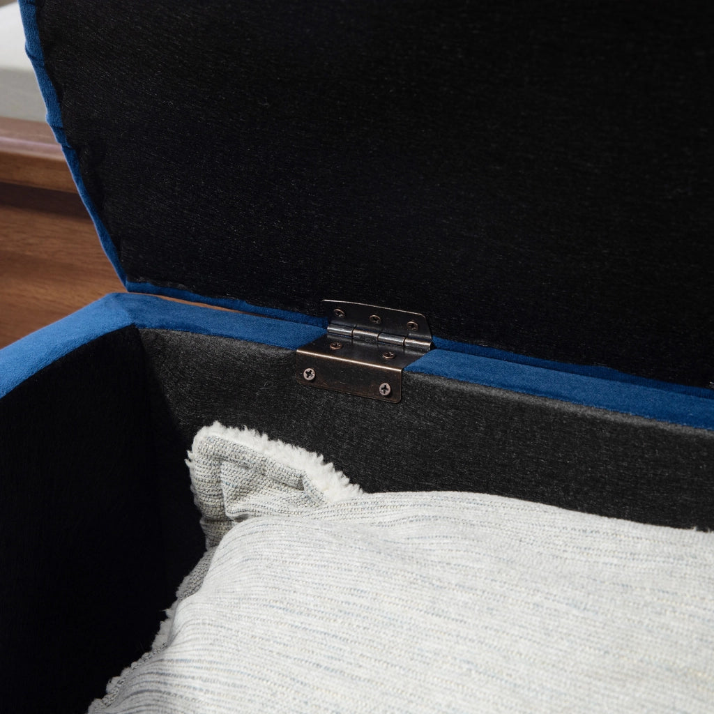Pouf ¨C Minimal ¨C Blu, velluto, legno