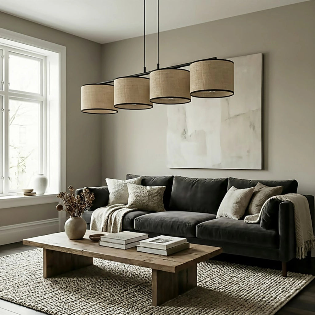 Lampada a sospensione boho 4 luci rattan Emibig