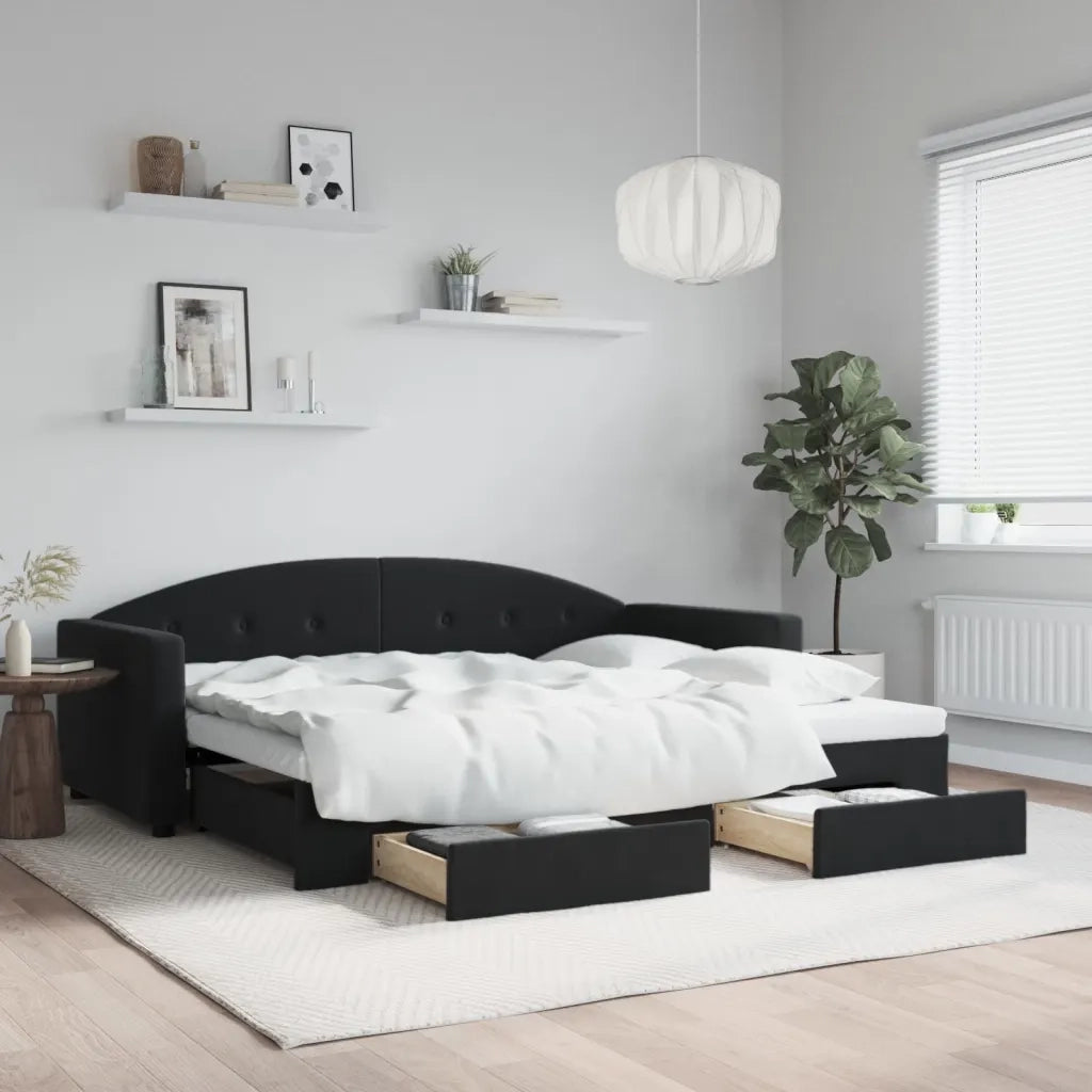 Divano letto | Sof¨¤ letto | Letto singolo Estraibile con Cassetti Nero 90x200 cm in Velluto