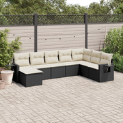 Set Divani da Giardino con Cuscini 8 pz Nero in Polyrattan