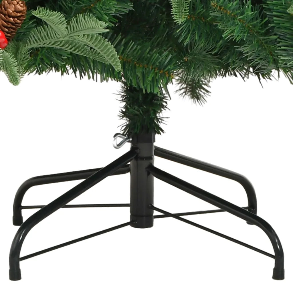Albero Natale Artificiale Incernierato-Albero Natalizio con Pigne e Bacche 180cm