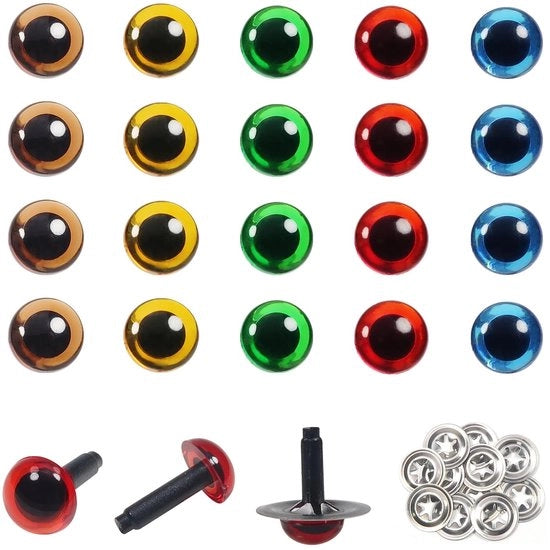 Occhi sicuri 6mm - 20 pezzi - Fili di riempimento per pupazzi - Occhi per bambole - Nasini di sicurezza - Viti metalliche - Scatola di conservazione trasparente - Occhi per bambole