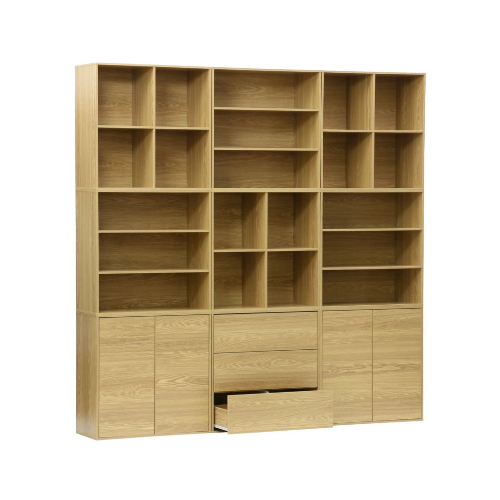 Libreria modulabile decorazione legno 9 elementi, quercia