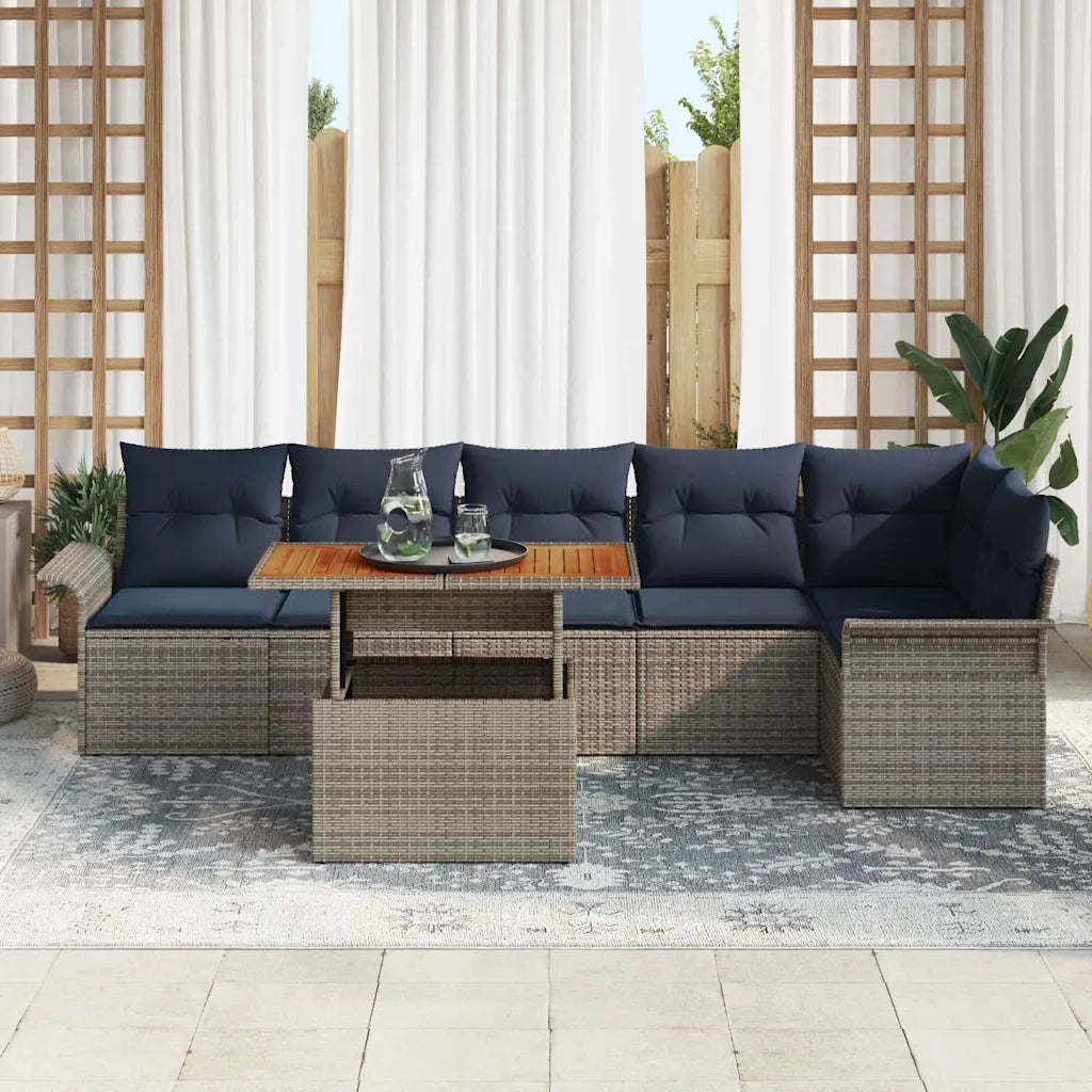 Set Divano da Giardino 7 pcs Grigio e Blu Navy polyrattan 3349345
