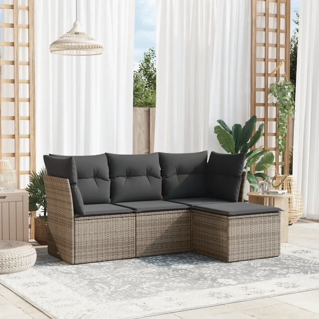 Set Divani da Giardino 4 pz | Set Salotto da Giardino con Cuscini in Polyrattan Grigio