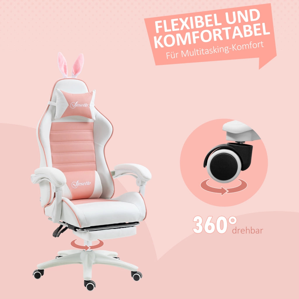 Sedia da Gaming Ergonomica ¨C Minimal ¨C Rosa con Schienale, Braccioli e Poggiatesta