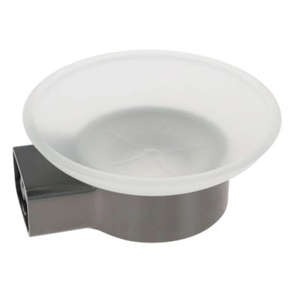 Trade Shop - Porta Sapone Parete Stilizzato Acciaio Grigio Con Piattino Vetro Satinato Bagno 87937 -
