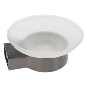Trade Shop - Porta Sapone Parete Stilizzato Acciaio Grigio Con Piattino Vetro Satinato Bagno 87937 -