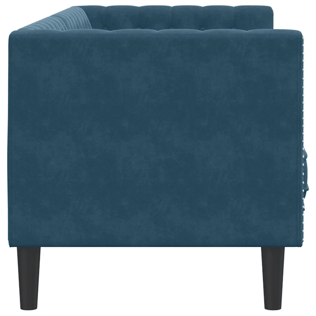 Divano Chesterfield con Rinforzi 3 Posti Blu in Velluto 372701
