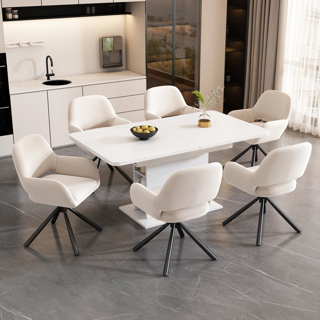 Sedia da pranzo girevole - Zephmum - Set di 6 - Velluto - Beige - Moderno