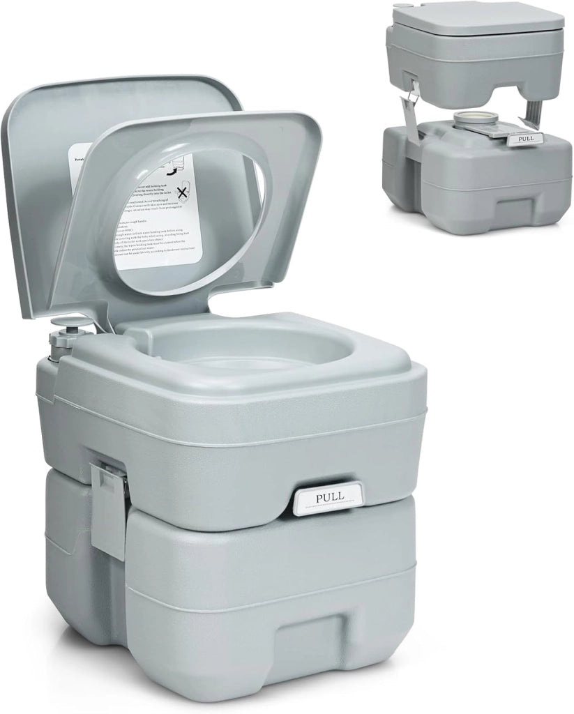 WC Portatile 20L, Bagno Chimico con 2 Serbatoi Rimovibili, Coperchio Anti-Odore, Maniglia, Carico Massimo 150 KG, Toilette Portatile per Campeggio, Viaggi, Auto, 36 X 42 X 43 CM (Grigio)
