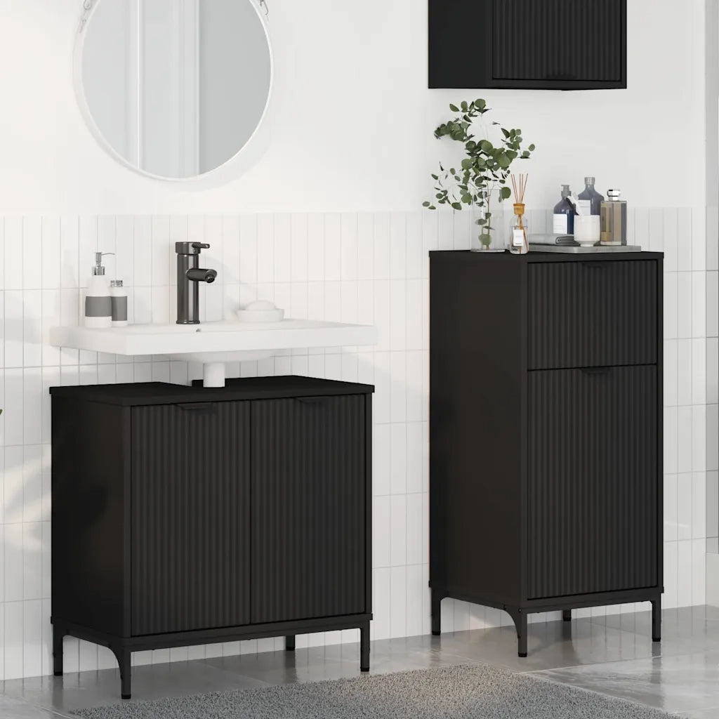 Set di mobili per il bagno con cassetto con porta 2 pcs Nero 3393094