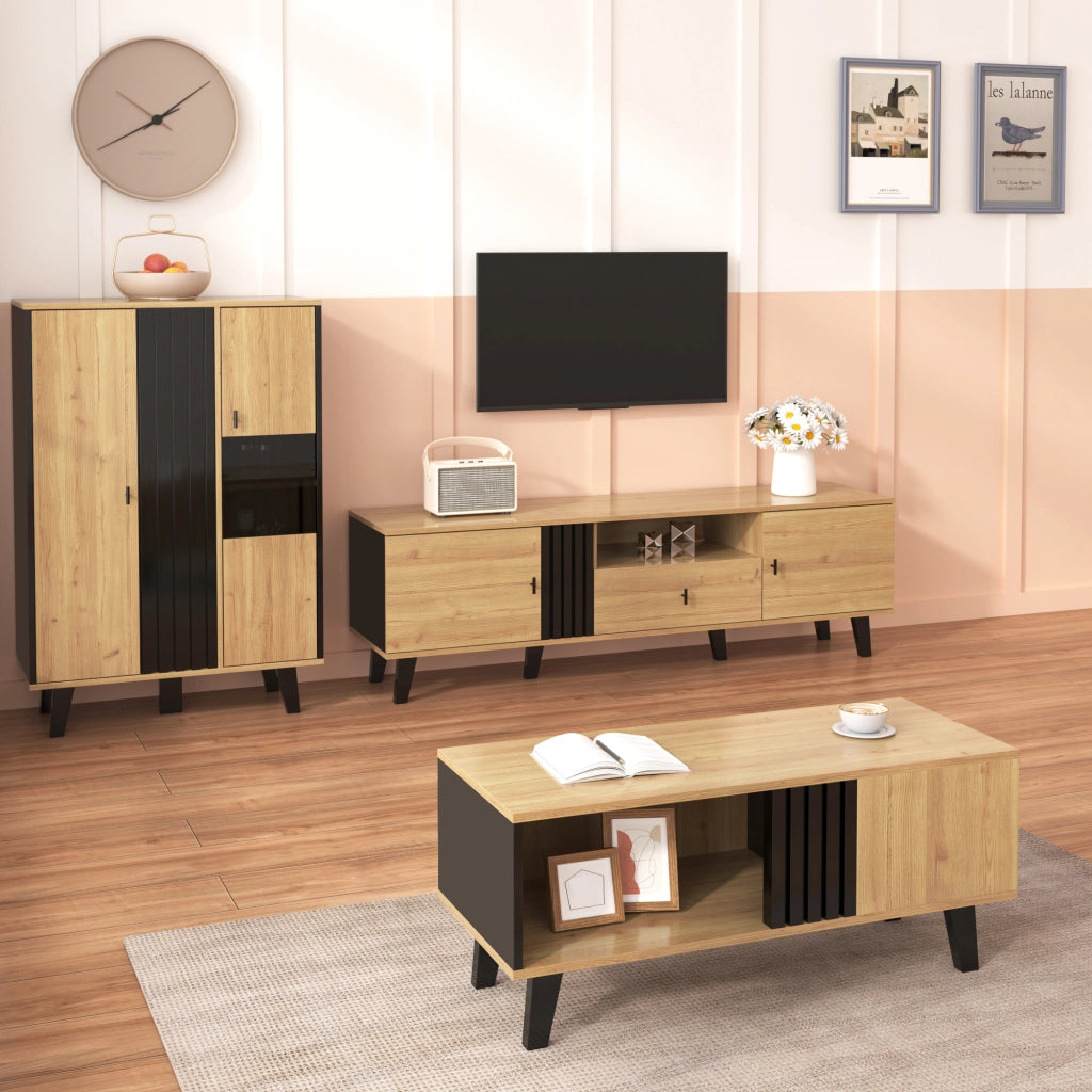 Credenza con LED e Vetro ¨C Xylo ¨C Legno e Nero, 140x78,5x41 cm