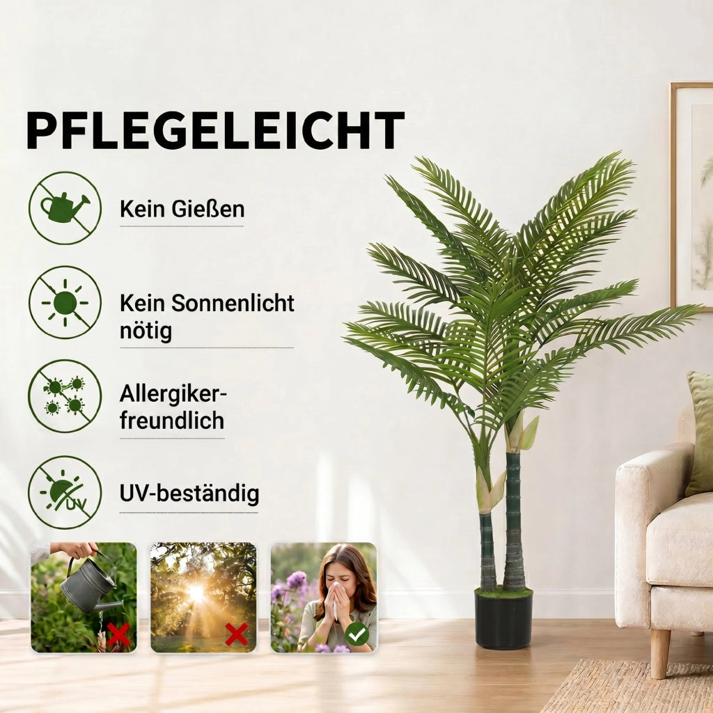 Palma Artificiale 150cm con 16 Foglie ¨C Minimal ¨C Verde in Vaso per Giardino Balcone