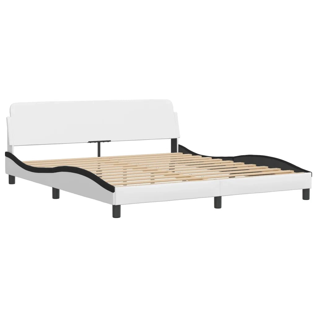 Letto matrimoniale | Letto per adulti | Giroletto Viana con LED senza Materasso Bianco e Nero 180x200 cm