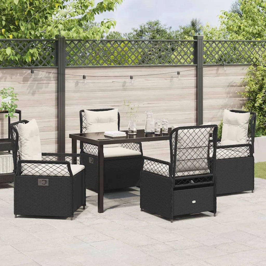Set da Pranzo per Giardino 5 pcs Nero polyrattan