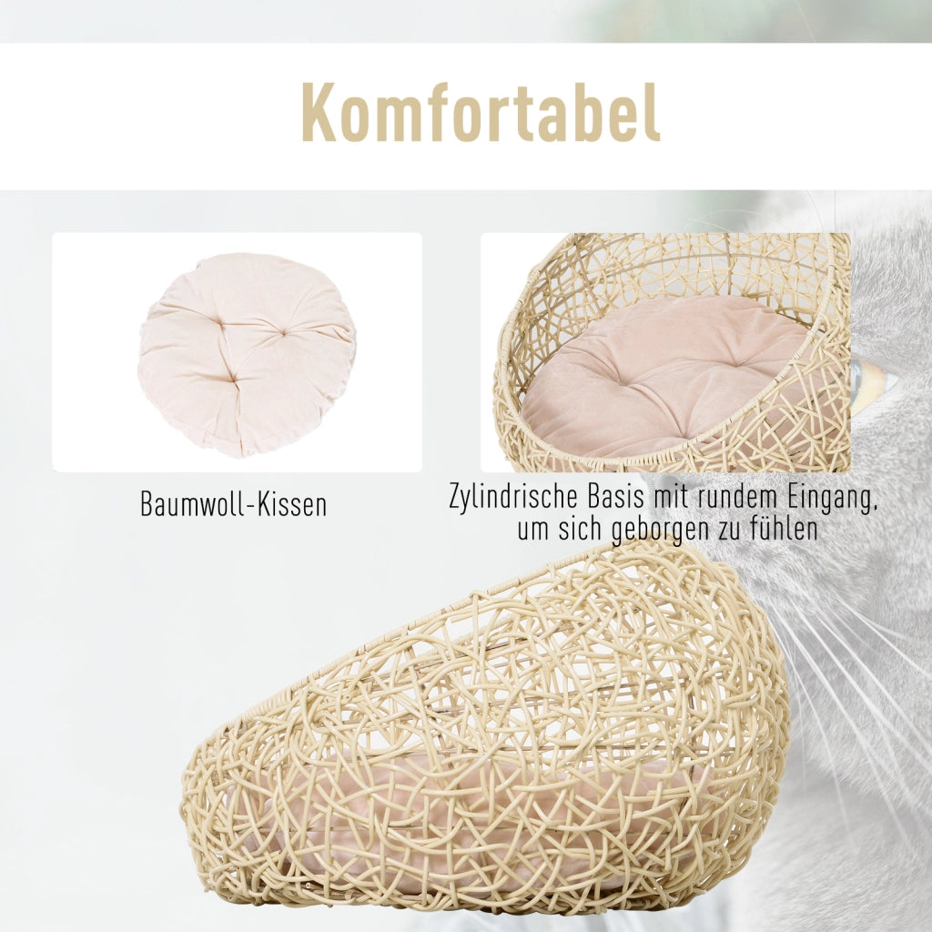 Cuccia per Gatti in Rattan con Cuscino ¨C Minimal ¨C Beige ?56x35 cm