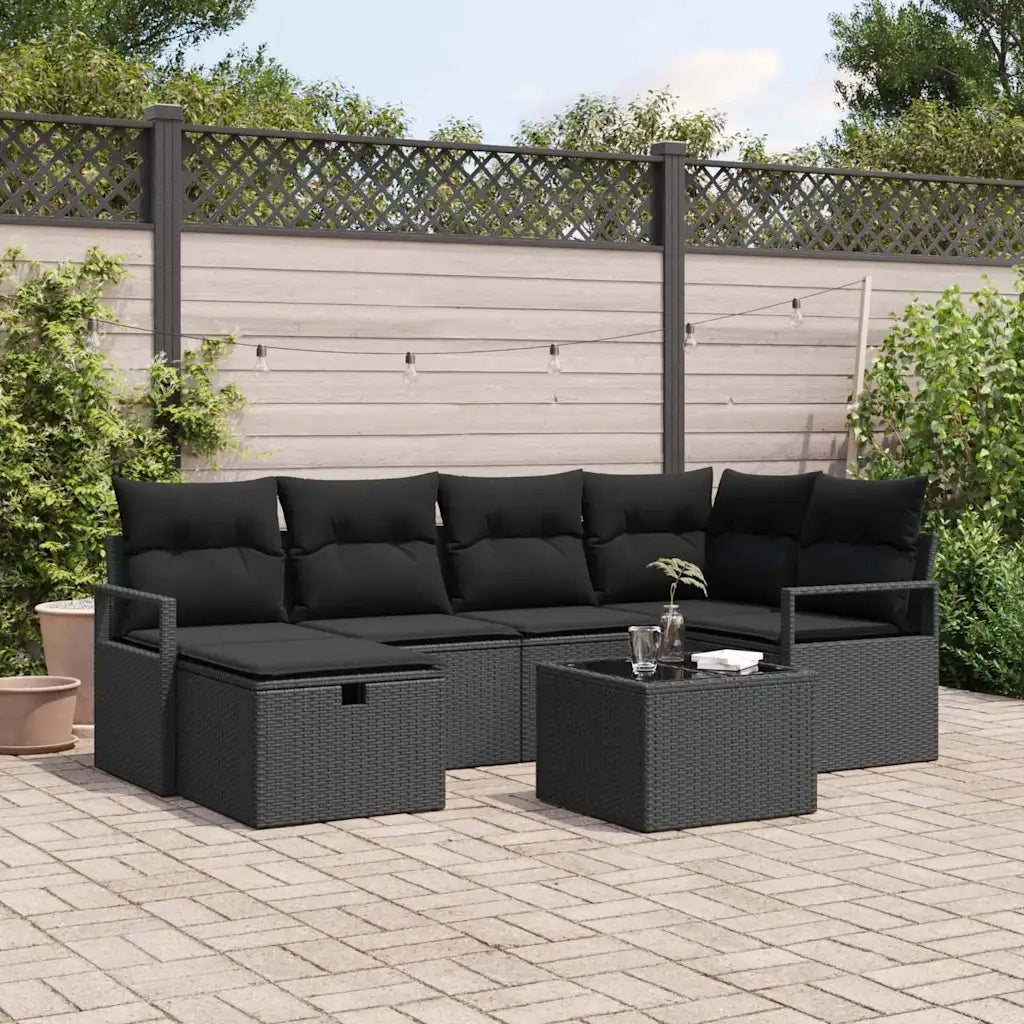Set di divani con cuscino con archiviazione Nero polyrattan 3359192