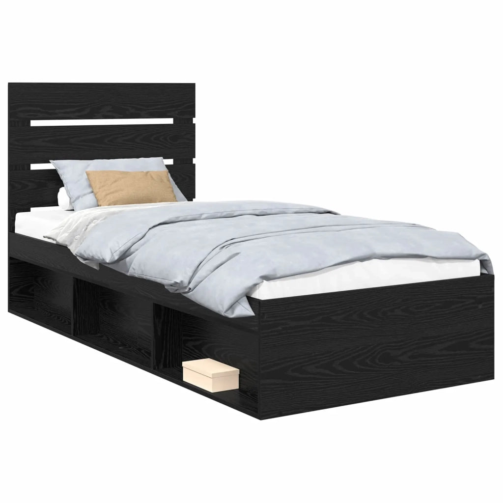 Letto singolo | Letto per adulti | Struttura del letto Nero 100 x 200 cm Pino massello