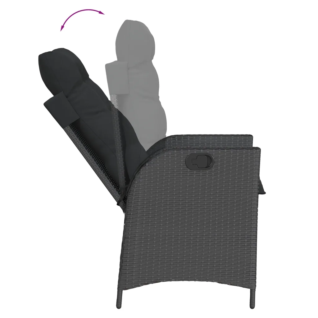 Set da Pranzo da Giardino 7 pz Nero con Cuscini in Polyrattan 3213189