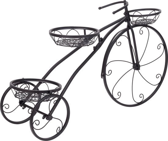 Pianta per Bicicletta - Supporto per Piante - Standaard per Fiori - Tre Gomme - Standaard per Fiori - Per Giardino - Patio - Nero - L 79,5 x H 52cm