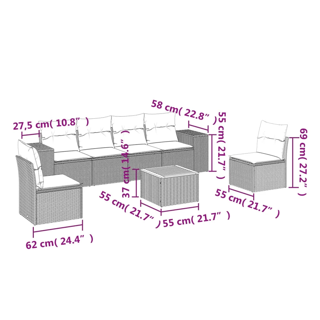 Set Divani da Giardino 7 pz con Cuscini Beige in Polyrattan 3225393