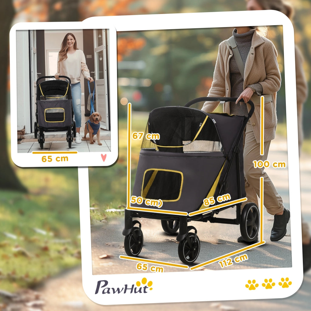 Passeggino/carrozzina per cani, pieghevole con cuscino e guinzagli di sicurezza, passeggino per gatti con finestra in rete e tasca laterale,
